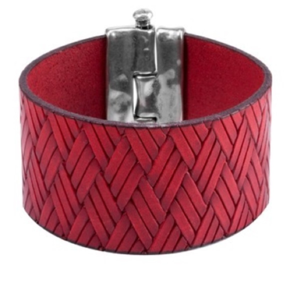 Quadrilateral Red Woven Leather Cuff Bracelet